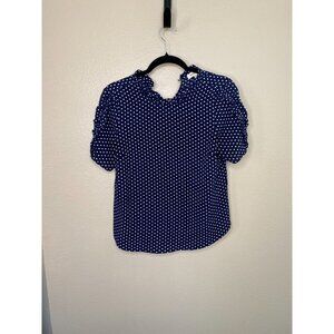 Monteau Womens Blue Blouse Medium polyester short sleeve ruffle‎ round neck